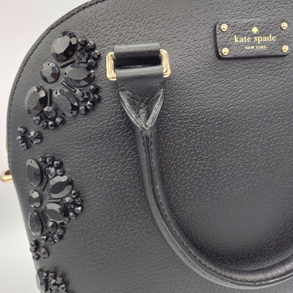Kate Spade Black Jeweled Dome Satchel Crossbody Bag w/ Dust Bag & Charm HTF!! - Picture 3 of 6